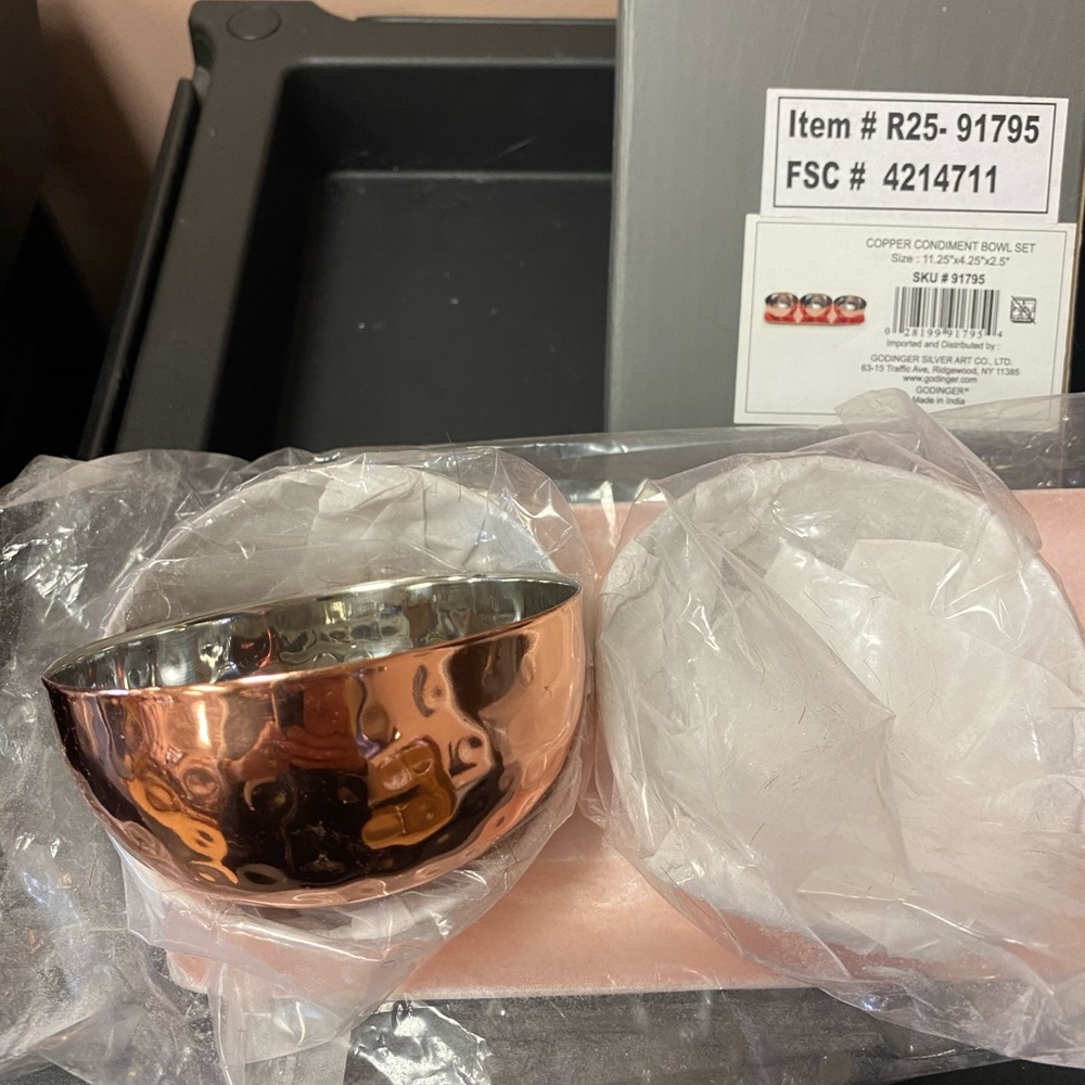 Copper condiment bowl set